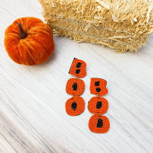 'BOO' Beaded Dangle Earrings - Orange