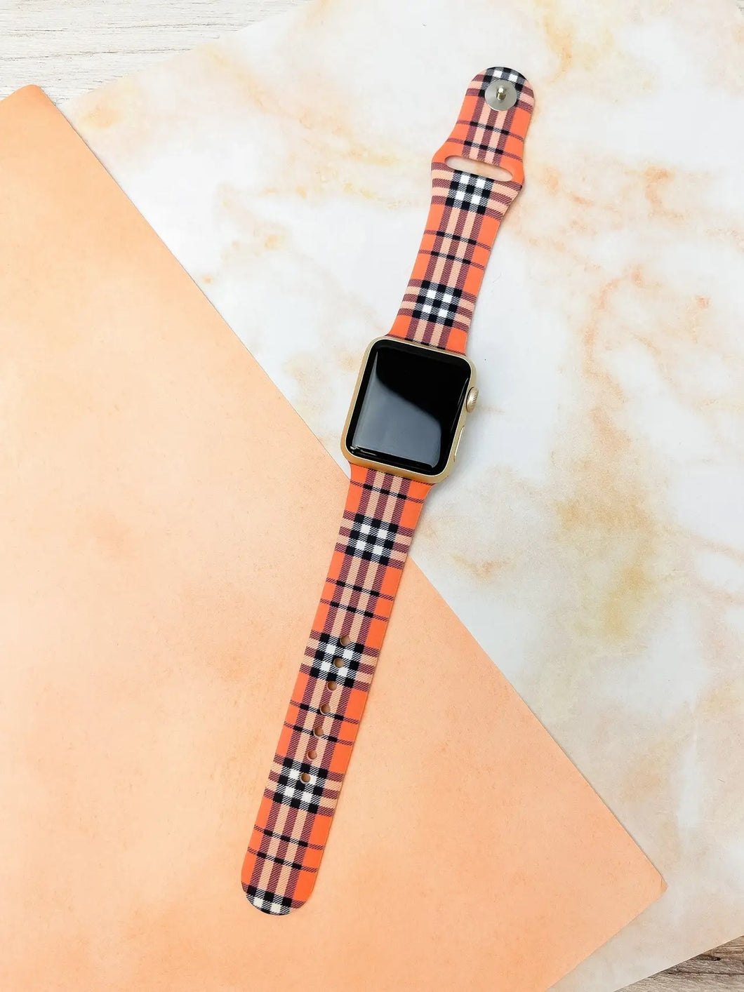 Orange Plaid Silicone Smart Watch Band
