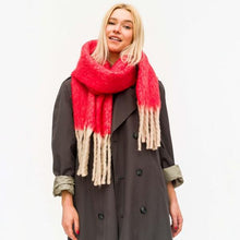 Load image into Gallery viewer, Red Oversized Knit Scarf with Fringe
