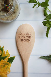 hand engraved wooden baking spoon